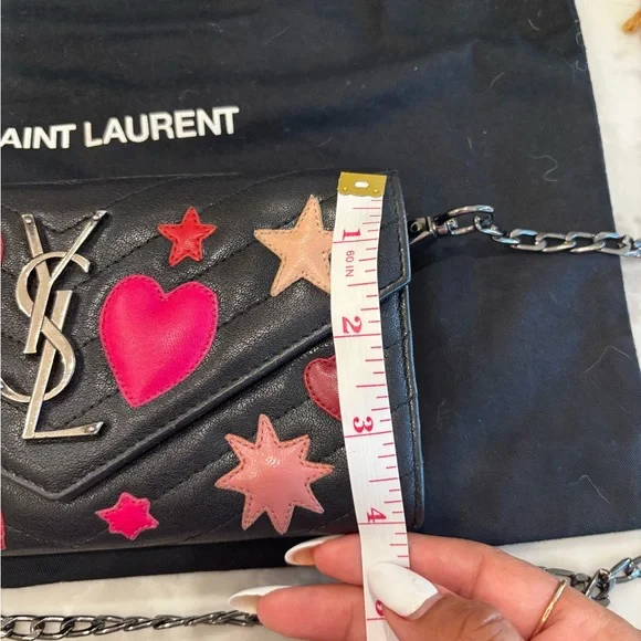 RARE Saint Laurent Calfskin Matelasse Chevron Heart Patchwork Monogram WOC-Black - Picture 8 of 15